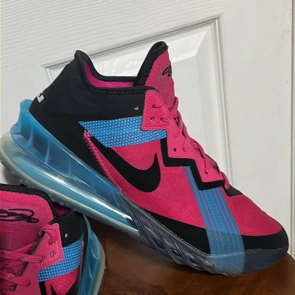 🔥🔥 Nike Lebron XVIII 18 Low Neon Nights Fireberry Black - Men's Sz‎ 11.5 - EUC